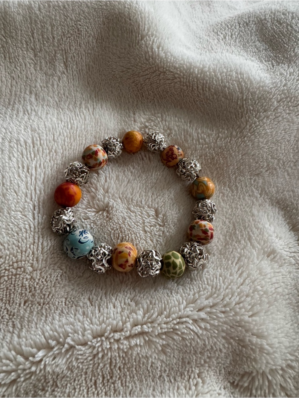 Multicolor Floral Bead Stretch Bracelet - Women Jewelry